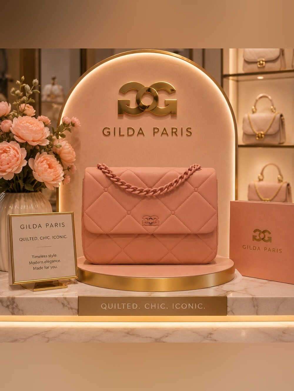 Gilda Paris Elegant Blush Quilted Crossbody